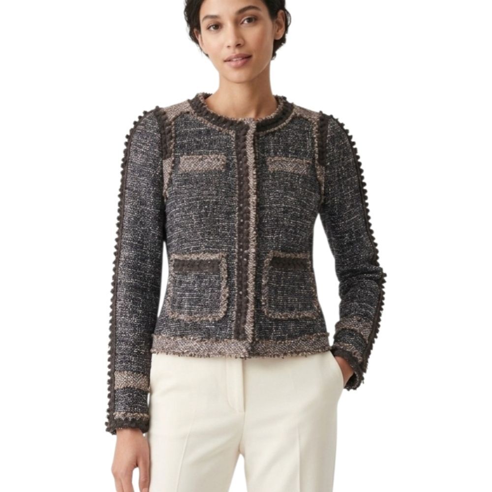 Rebecca Taylor Gray Boucle Tweed Blazer Jacket